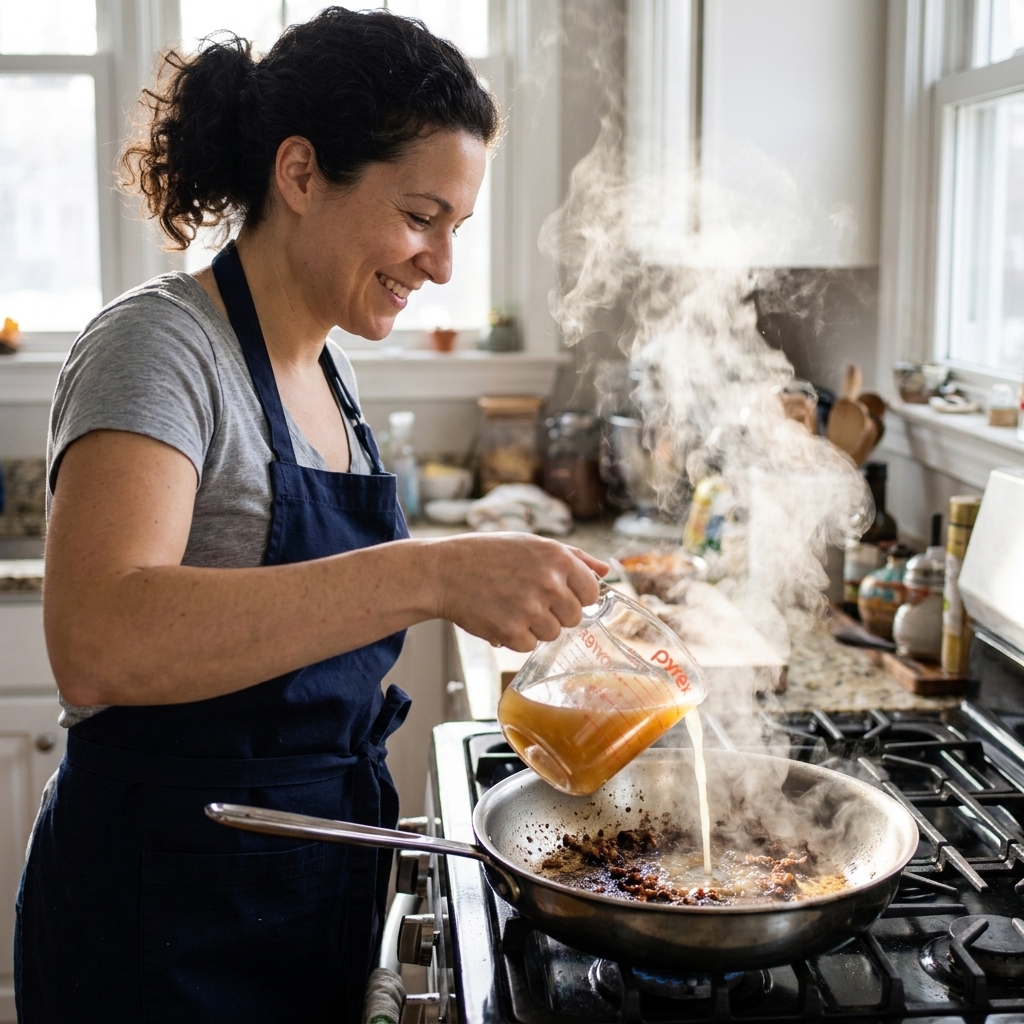 Deglazing a Skillet for Pan Sauce