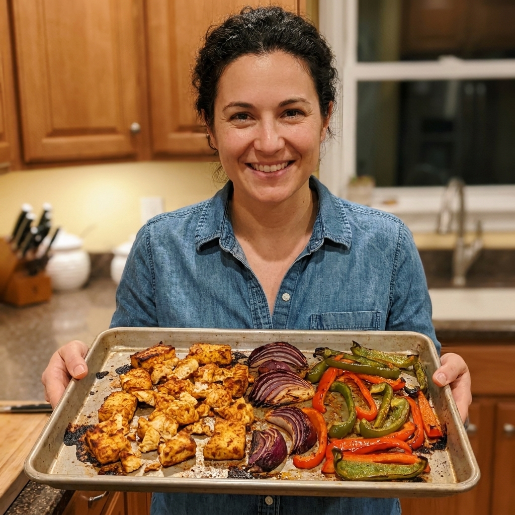 Crispy torn tofu pieces roasted alongside sliced bell peppers and red onions, lightly charred with fajita seasoning